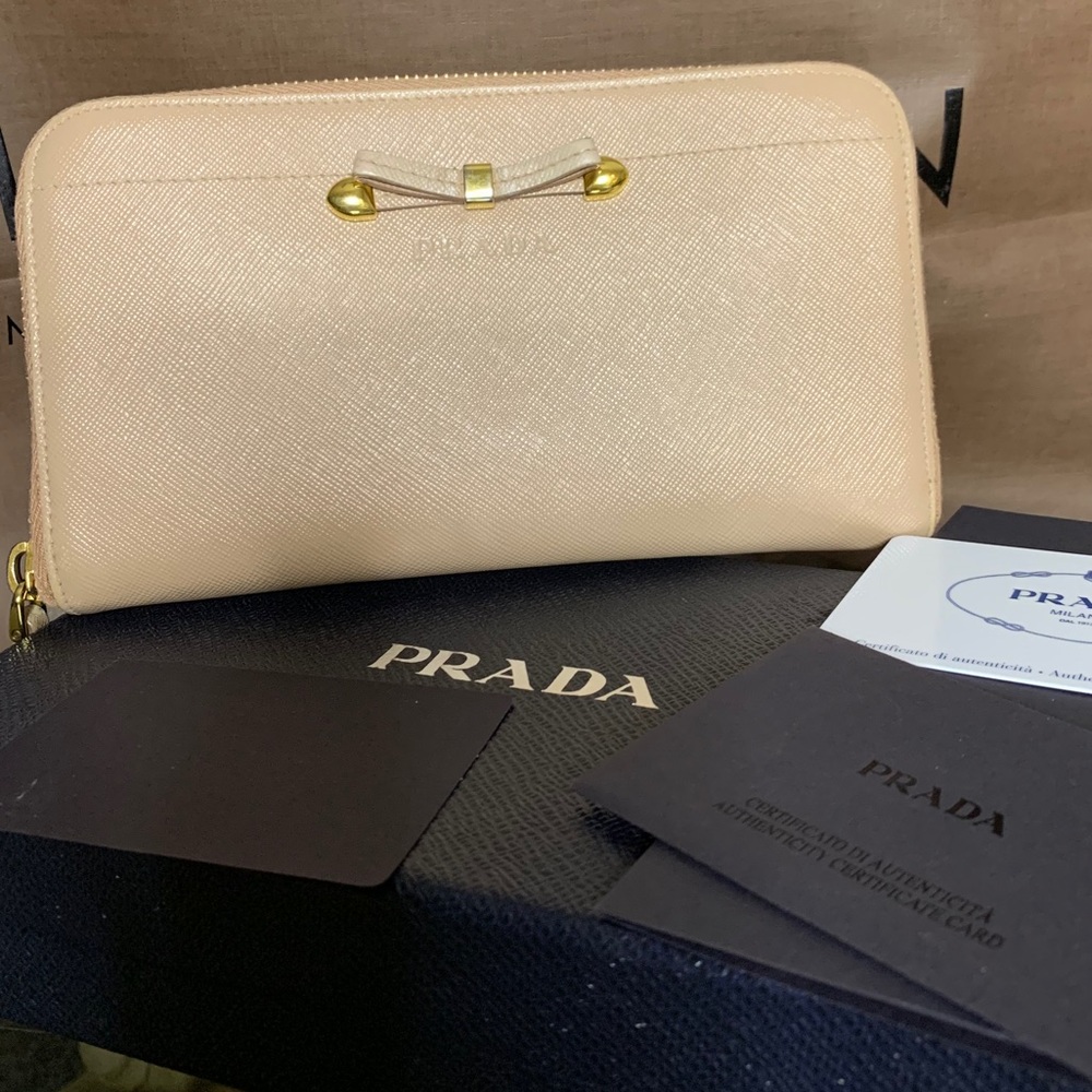 Prada Cream Wallet with Gold Accents